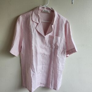 Maison Essentiels Large Linen Pink Button Down Blouse.